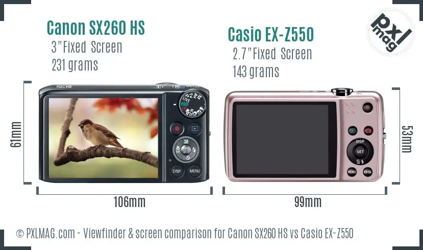 Canon SX260 HS vs Casio EX-Z550 Screen and Viewfinder comparison