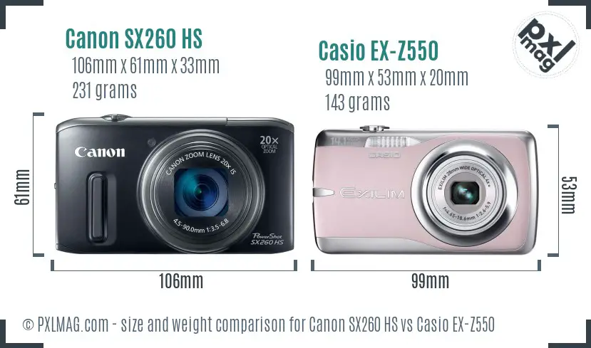 Canon SX260 HS vs Casio EX-Z550 size comparison