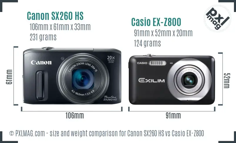 Canon SX260 HS vs Casio EX-Z800 size comparison