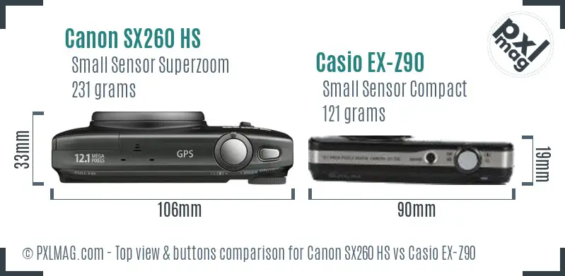 Canon SX260 HS vs Casio EX-Z90 top view buttons comparison