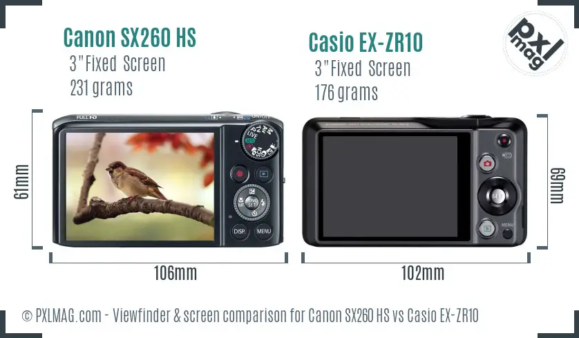 Canon SX260 HS vs Casio EX-ZR10 Screen and Viewfinder comparison