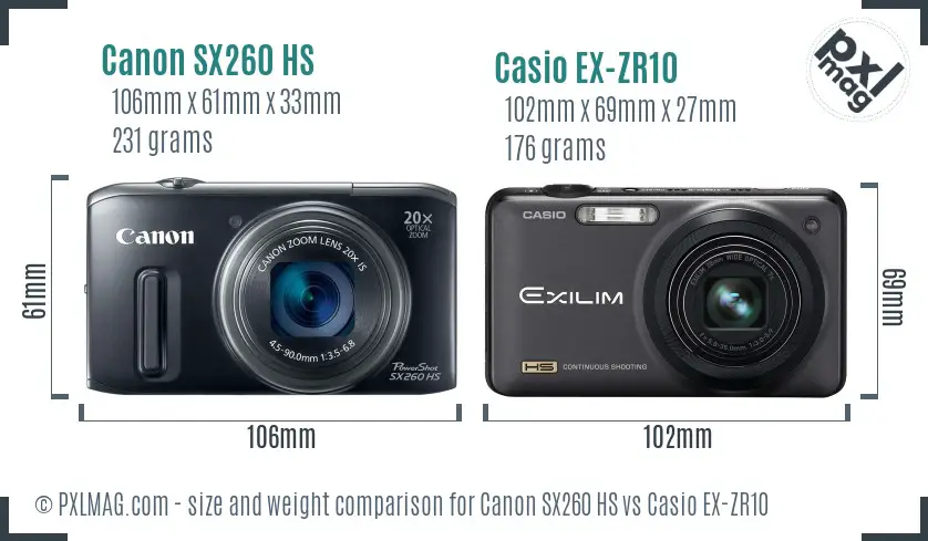 Canon SX260 HS vs Casio EX-ZR10 size comparison