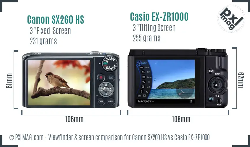 Canon SX260 HS vs Casio EX-ZR1000 Screen and Viewfinder comparison