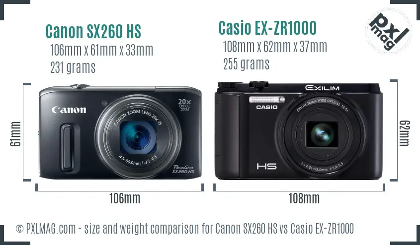 Canon SX260 HS vs Casio EX-ZR1000 size comparison