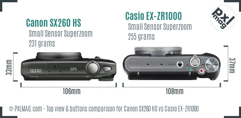 Canon SX260 HS vs Casio EX-ZR1000 top view buttons comparison