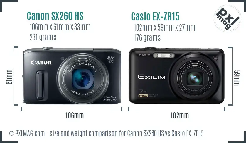 Canon SX260 HS vs Casio EX-ZR15 size comparison