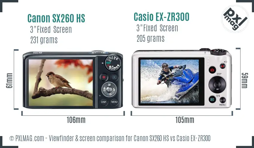 Canon SX260 HS vs Casio EX-ZR300 Screen and Viewfinder comparison