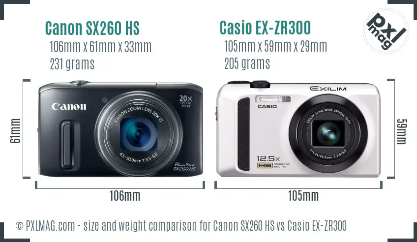 Canon SX260 HS vs Casio EX-ZR300 size comparison