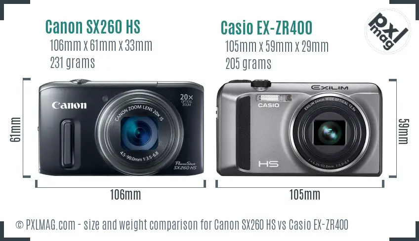 Canon SX260 HS vs Casio EX-ZR400 size comparison