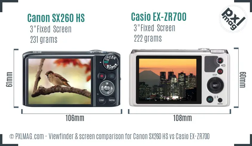Canon SX260 HS vs Casio EX-ZR700 Screen and Viewfinder comparison Canon SX260 HS vs Casio EX-ZR700 Screen and Viewfinder comparison
