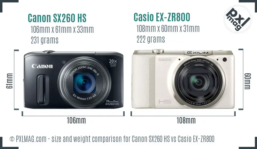 Canon SX260 HS vs Casio EX-ZR800 size comparison