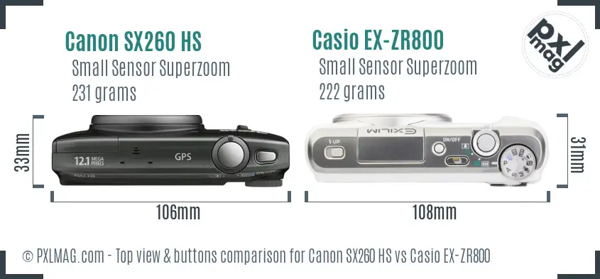 Canon SX260 HS vs Casio EX-ZR800 top view buttons comparison