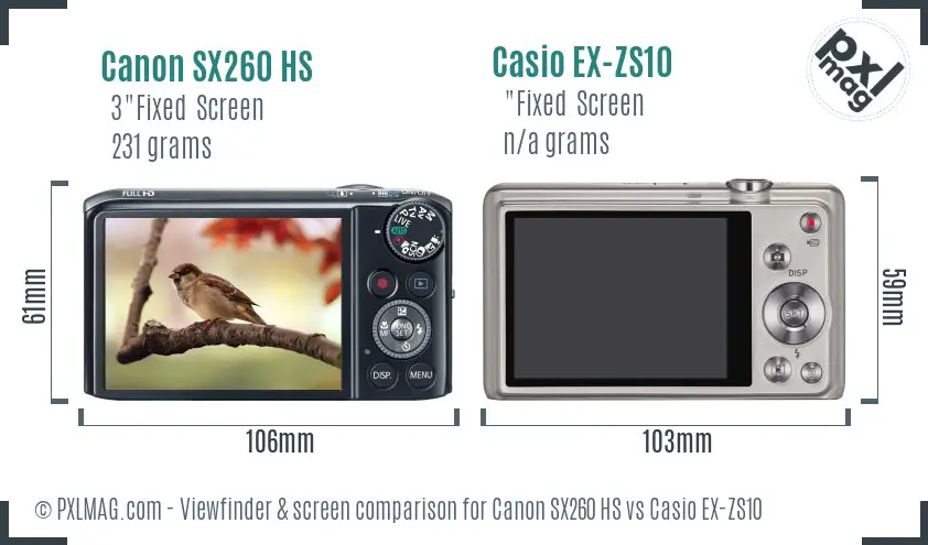Canon SX260 HS vs Casio EX-ZS10 Screen and Viewfinder comparison