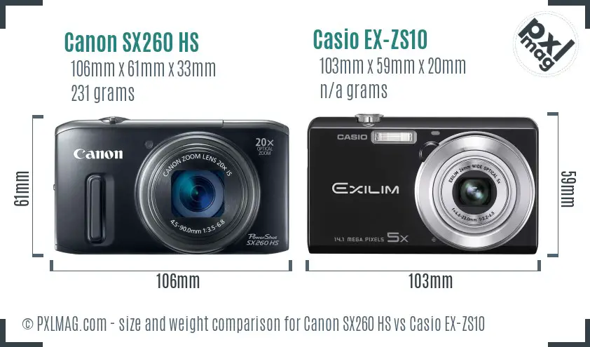 Canon SX260 HS vs Casio EX-ZS10 size comparison