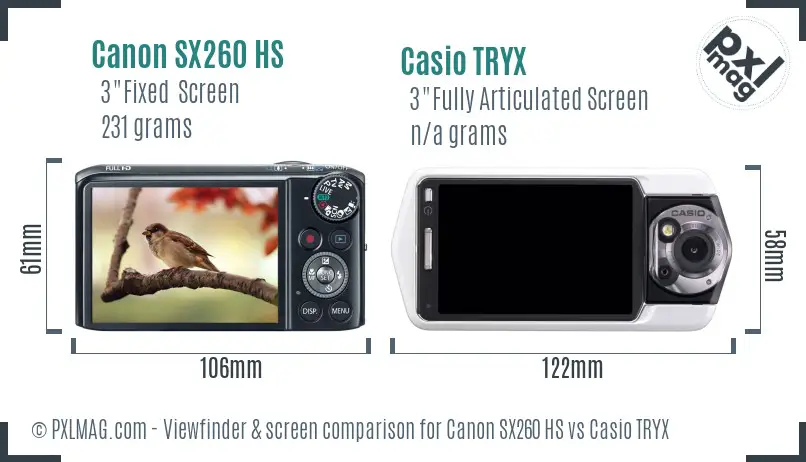 Canon SX260 HS vs Casio TRYX Screen and Viewfinder comparison