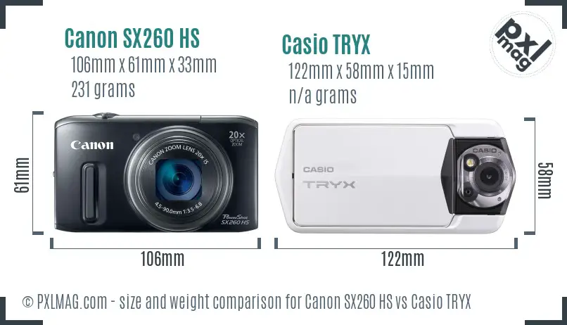 Canon SX260 HS vs Casio TRYX size comparison