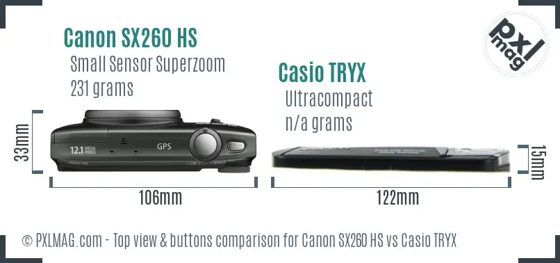 Canon SX260 HS vs Casio TRYX top view buttons comparison