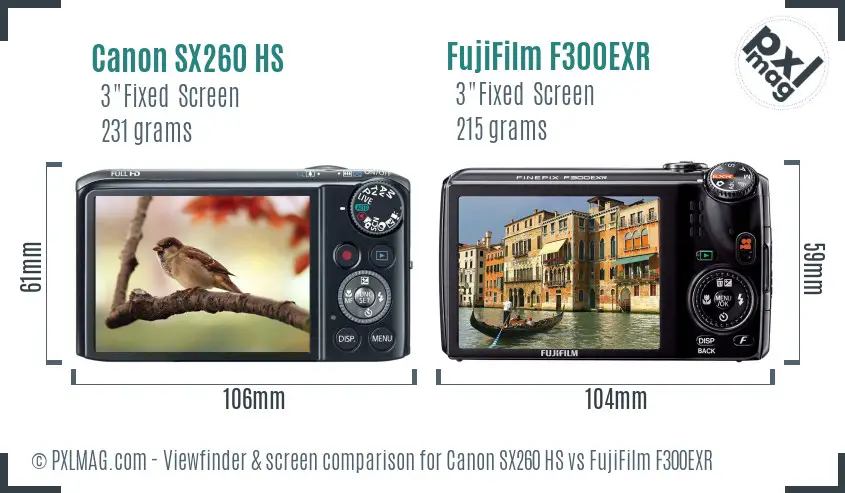 Canon SX260 HS vs FujiFilm F300EXR Screen and Viewfinder comparison