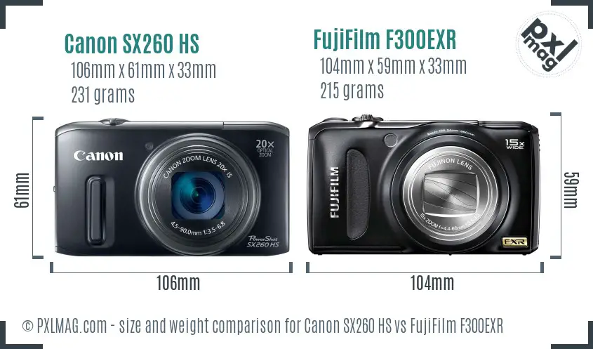 Canon SX260 HS vs FujiFilm F300EXR size comparison