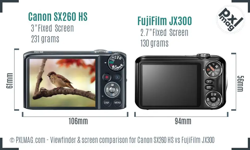 Canon SX260 HS vs FujiFilm JX300 Screen and Viewfinder comparison