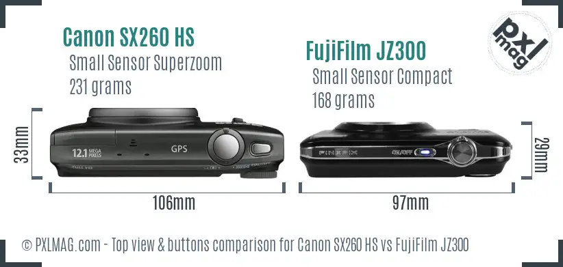 Canon SX260 HS vs FujiFilm JZ300 top view buttons comparison