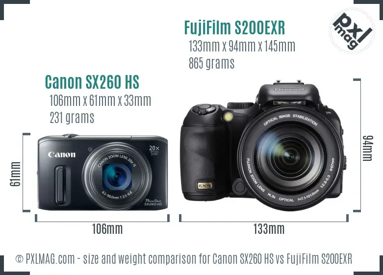 Canon SX260 HS vs FujiFilm S200EXR size comparison