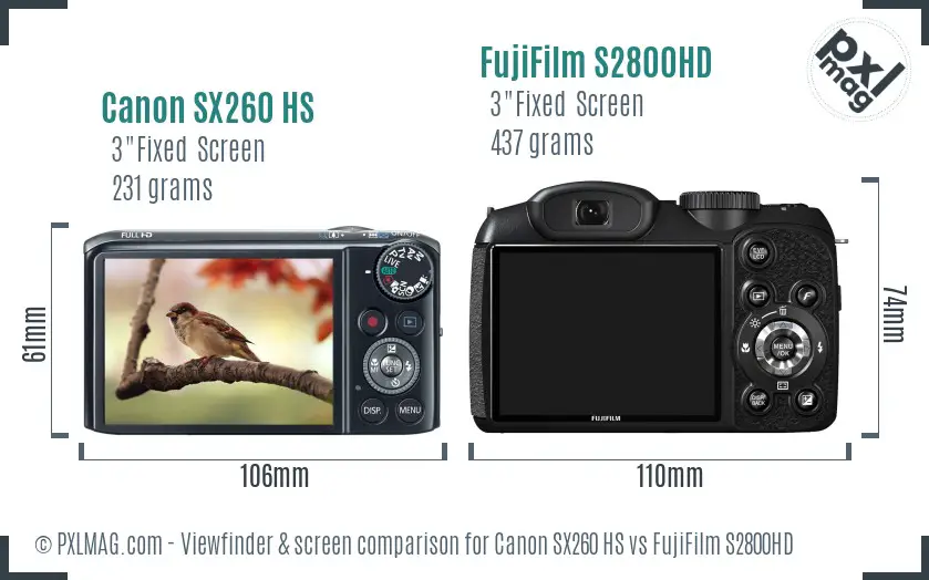 Canon SX260 HS vs FujiFilm S2800HD Screen and Viewfinder comparison