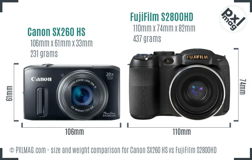 Canon SX260 HS vs FujiFilm S2800HD size comparison