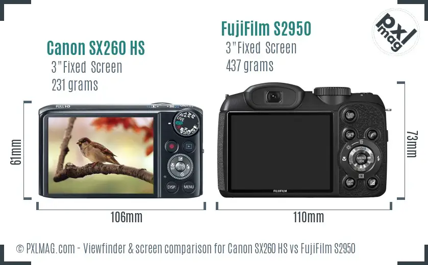 Canon SX260 HS vs FujiFilm S2950 Screen and Viewfinder comparison