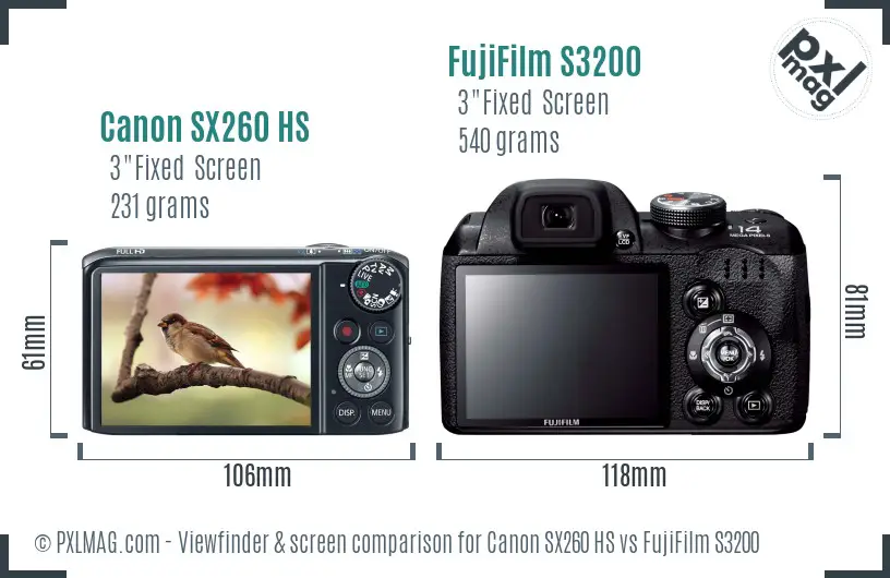 Canon SX260 HS vs FujiFilm S3200 Screen and Viewfinder comparison