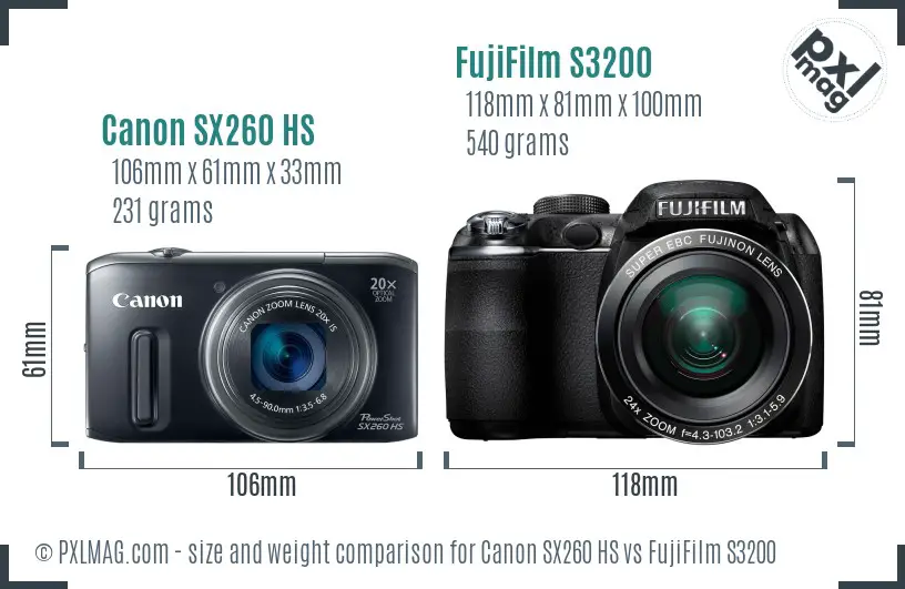 Canon SX260 HS vs FujiFilm S3200 size comparison