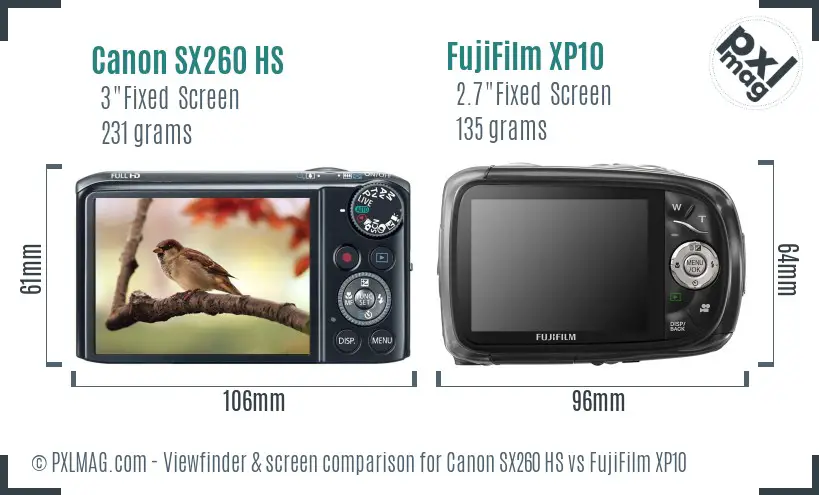 Canon SX260 HS vs FujiFilm XP10 Screen and Viewfinder comparison