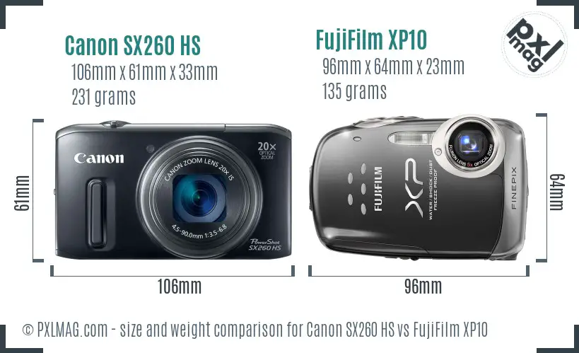 Canon SX260 HS vs FujiFilm XP10 size comparison