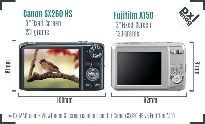Canon SX260 HS vs Fujifilm A150 Screen and Viewfinder comparison