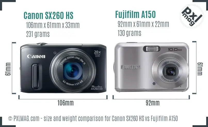 Canon SX260 HS vs Fujifilm A150 size comparison Canon SX260 HS vs Fujifilm A150 size comparison