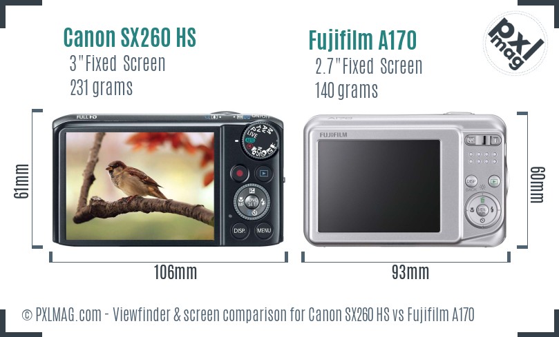 Canon SX260 HS vs Fujifilm A170 Screen and Viewfinder comparison