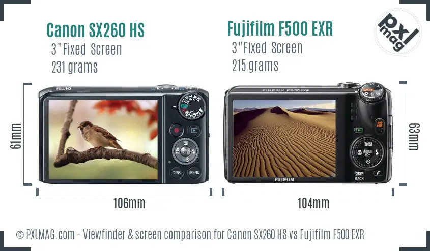 Canon SX260 HS vs Fujifilm F500 EXR Screen and Viewfinder comparison