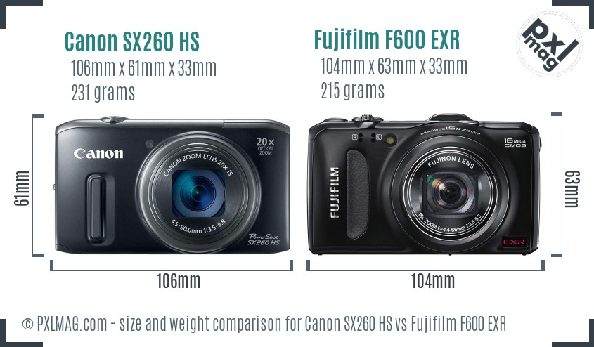 Canon SX260 HS vs Fujifilm F600 EXR size comparison Canon SX260 HS vs Fujifilm F600 EXR size comparison