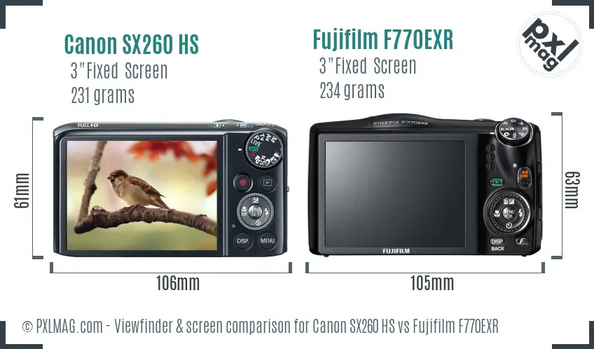 Canon SX260 HS vs Fujifilm F770EXR Screen and Viewfinder comparison