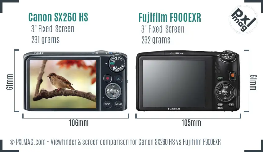 Canon SX260 HS vs Fujifilm F900EXR Screen and Viewfinder comparison