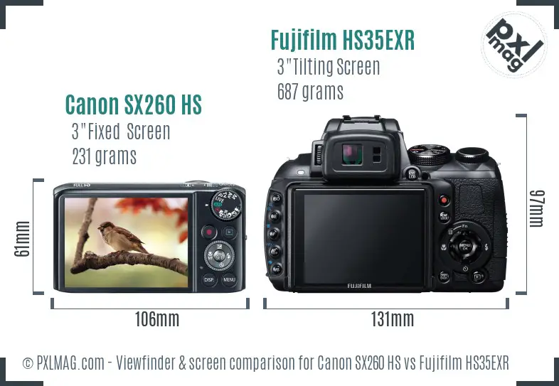 Canon SX260 HS vs Fujifilm HS35EXR Screen and Viewfinder comparison