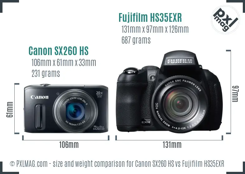 Canon SX260 HS vs Fujifilm HS35EXR size comparison