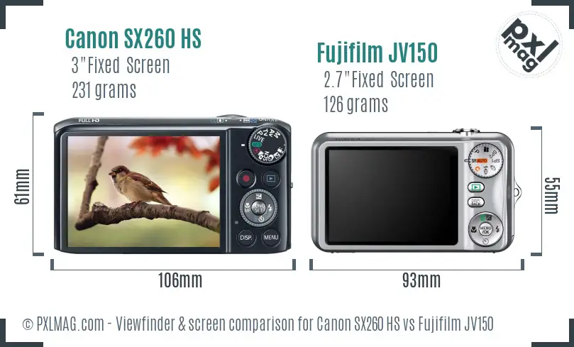 Canon SX260 HS vs Fujifilm JV150 Screen and Viewfinder comparison