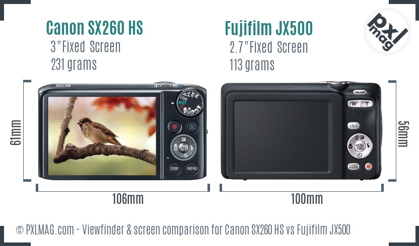Canon SX260 HS vs Fujifilm JX500 Screen and Viewfinder comparison