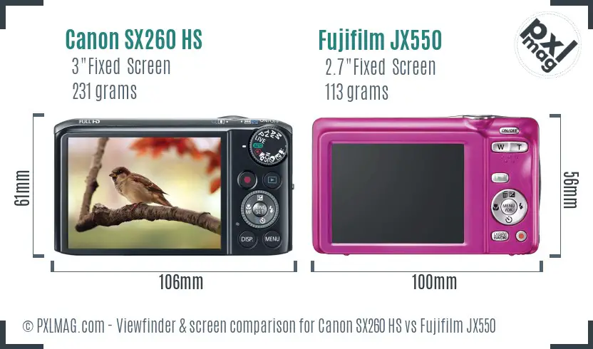 Canon SX260 HS vs Fujifilm JX550 Screen and Viewfinder comparison