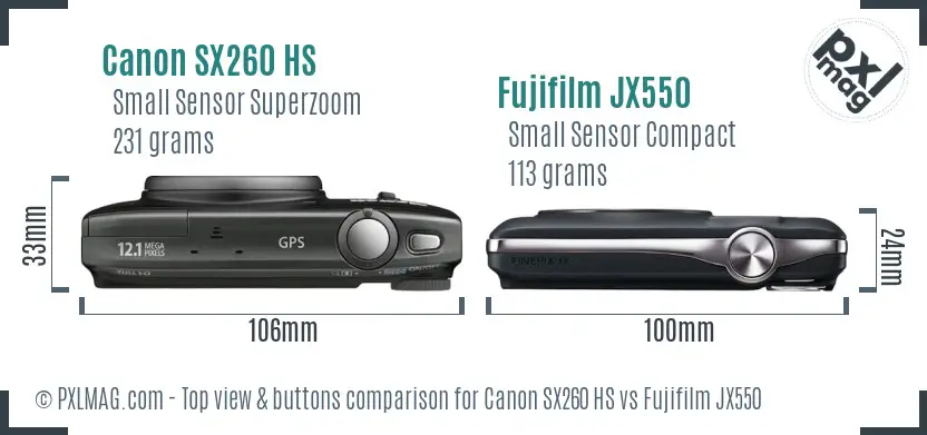 Canon SX260 HS vs Fujifilm JX550 top view buttons comparison