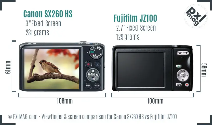 Canon SX260 HS vs Fujifilm JZ100 Screen and Viewfinder comparison