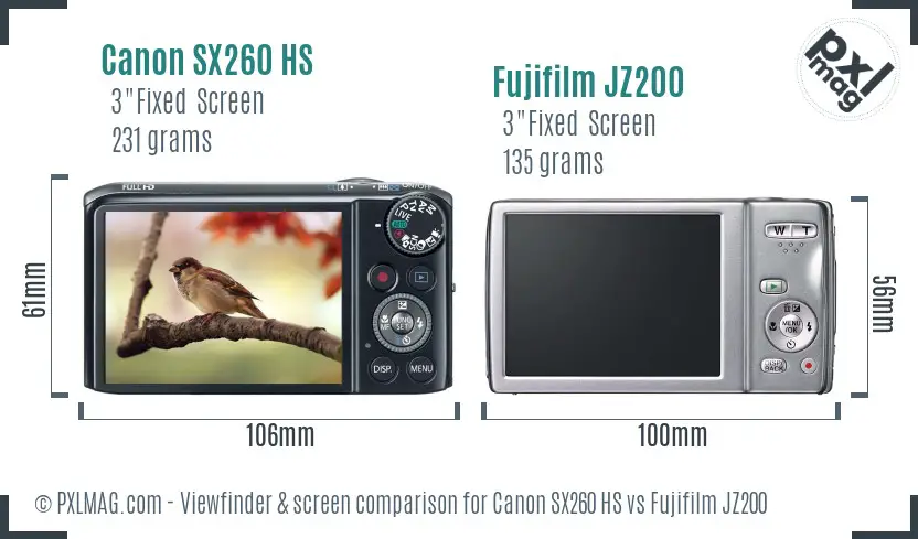 Canon SX260 HS vs Fujifilm JZ200 Screen and Viewfinder comparison Canon SX260 HS vs Fujifilm JZ200 Screen and Viewfinder comparison