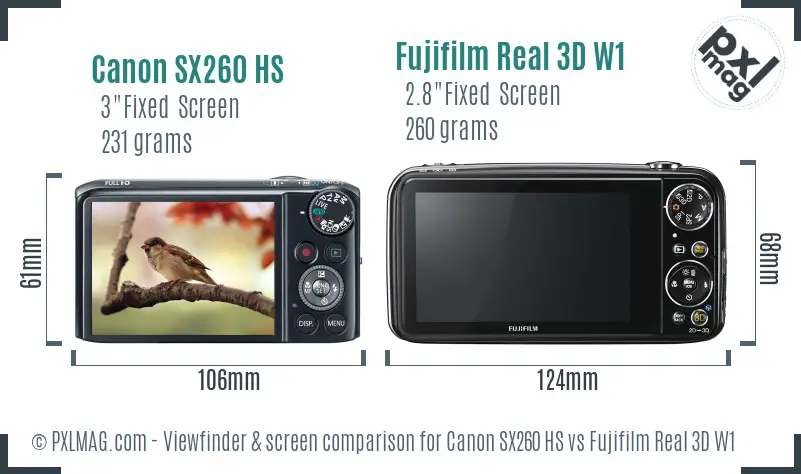 Canon SX260 HS vs Fujifilm Real 3D W1 Screen and Viewfinder comparison