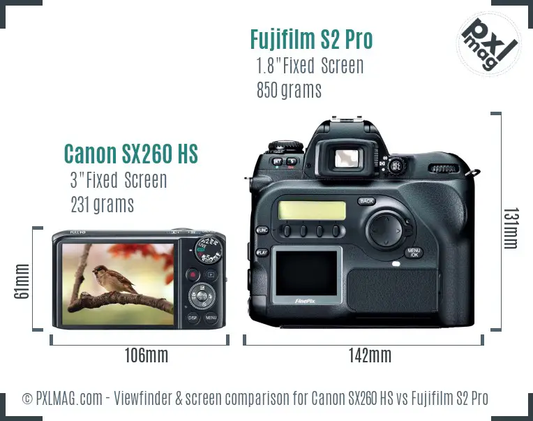 Canon SX260 HS vs Fujifilm S2 Pro Screen and Viewfinder comparison